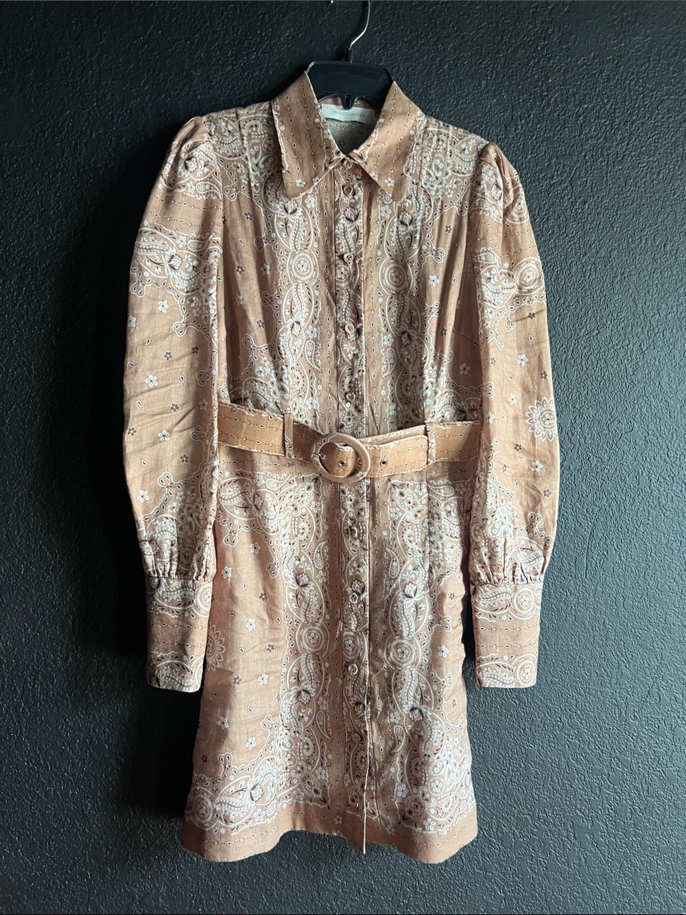 Zimmermann Matchmaker Bandana Tan Paisley Belted Mini Dress